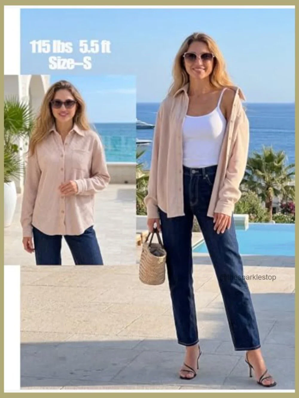 Waffle Knit Button Down Shacket Long Sleeve V Neck Lightweight Blouse w/ Pocket - Picture 4 of 7
